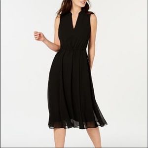 ANNE KLEIN BLACK CHIFFON MIDI DRESS